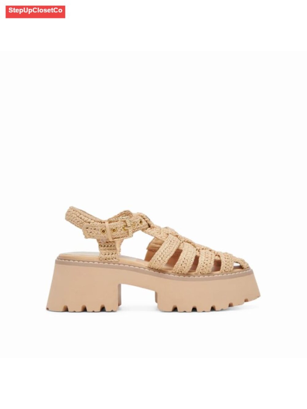 Raffia Platform Espadrille Sandals with Adjustable Buckle Closed Toe Fisherman